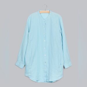 Eileen Fisher Organic Handkerchief Linen Blue Tunic Shirt with pockets Size 3X